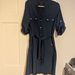 Zac & Rachel Navy Long Sleeve Dress with Belt